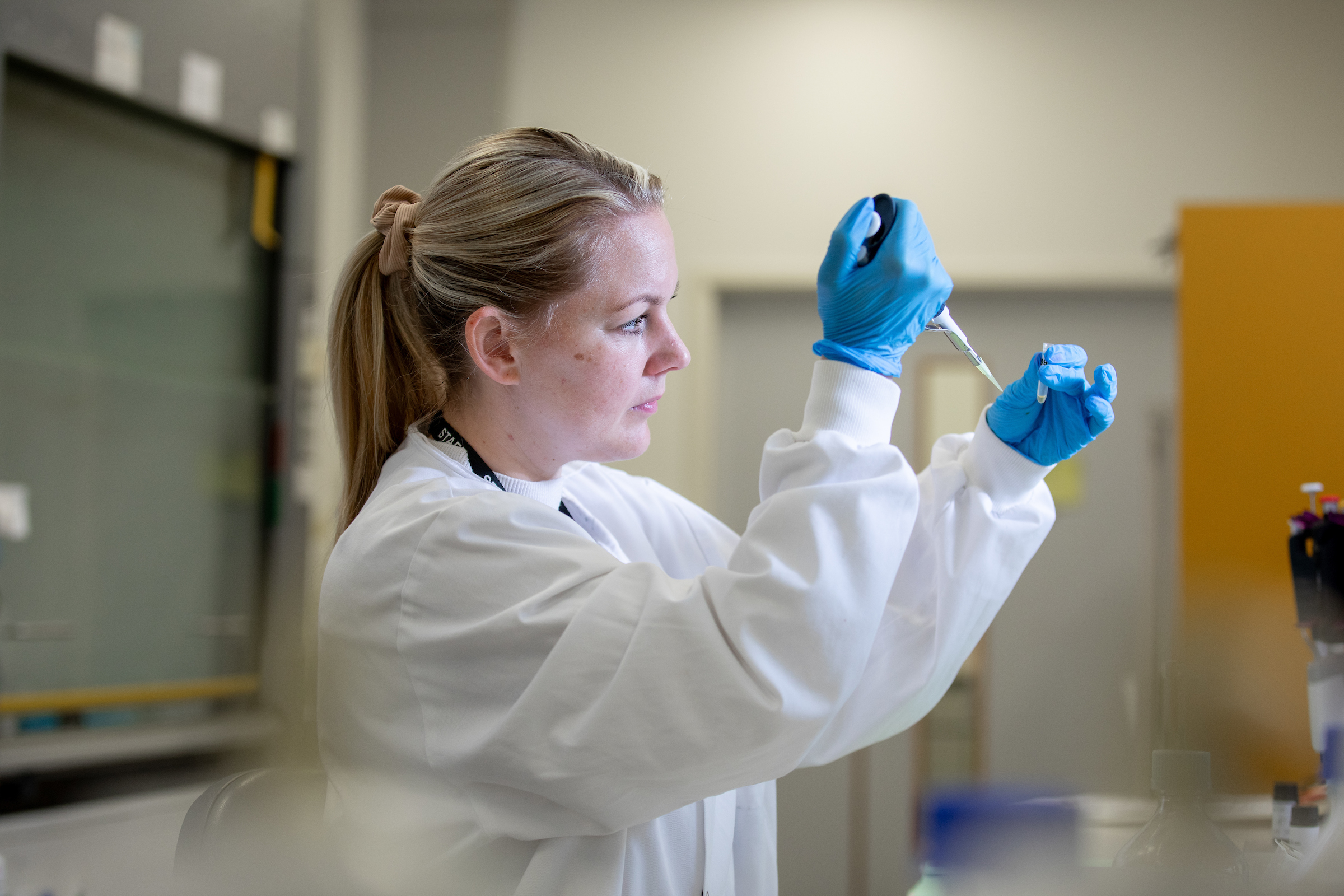 Photo of a student working with samples in a lab