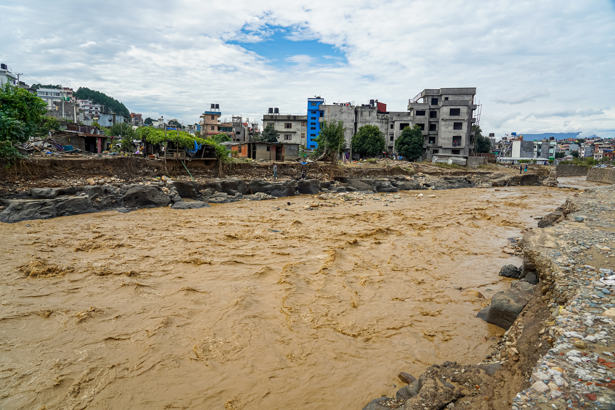 after flooding of the Nakhu River in Lalitpur, Nepal.